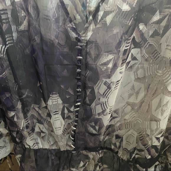 New York & Company Patterned Blouse Cover Up, Sheer, Purple Hues - Picture 2 of 4